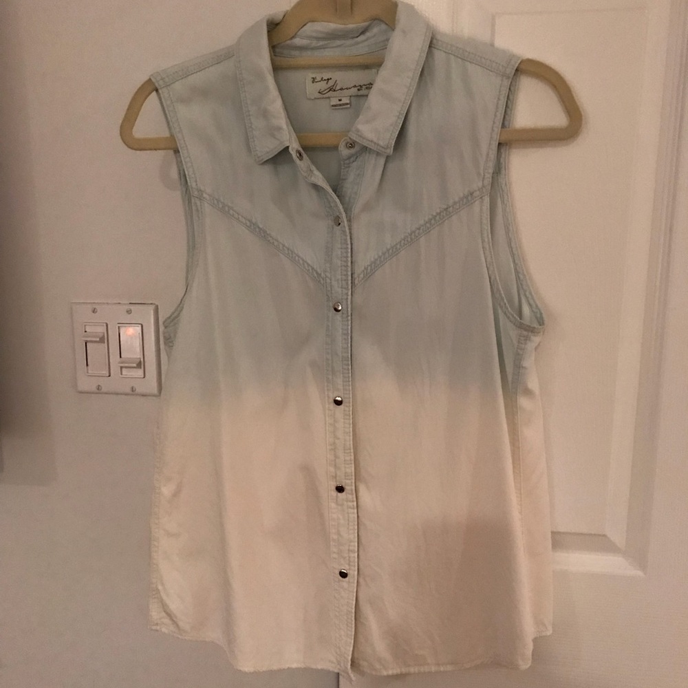 Vintage Havana denim fringe sleeves top